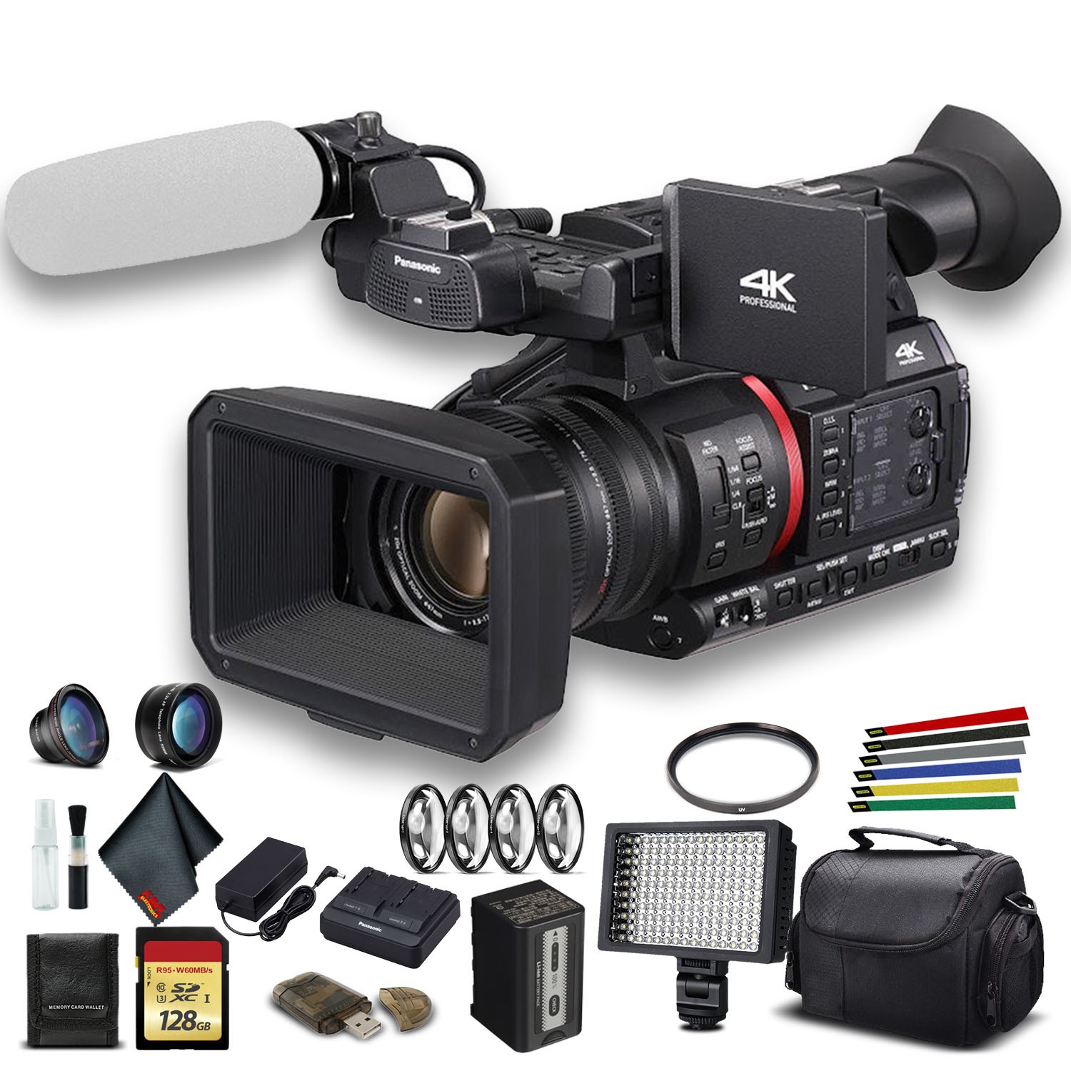 Panasonic AG-CX350 4K Camcorder (AG-CX350) W/Padded Case, 128 GB Memory Card, Le