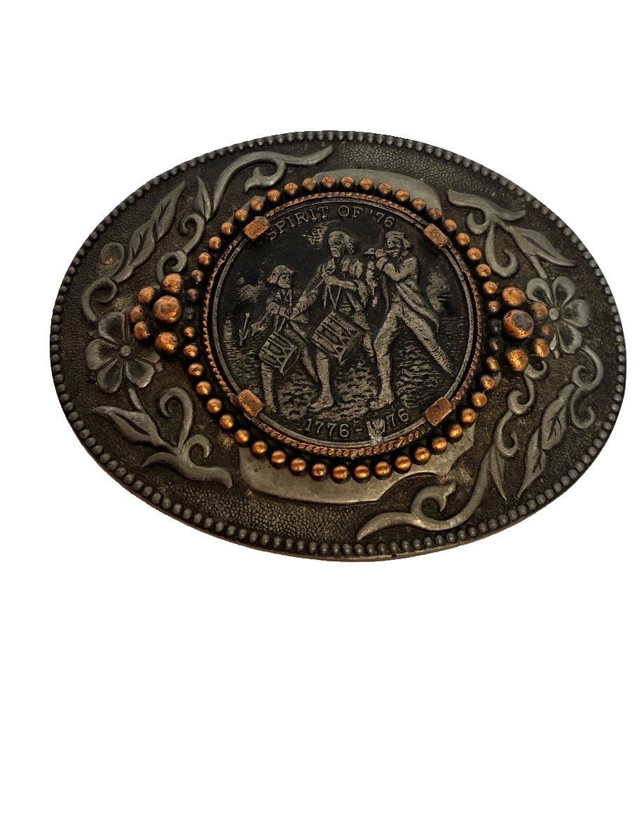 Vintage 1976 Spirit of ’76 Belt Buckle Bicentennial 1776-1976 Ornate Floral 3.5”