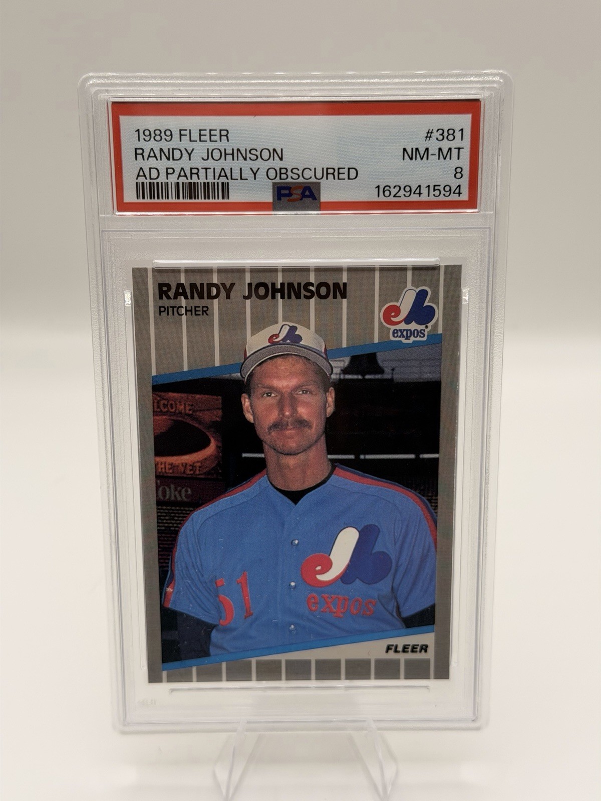 Fleer 1989 Randy Johnson RC #381 Marlboro Billboard Obscured PSA 8 Expos