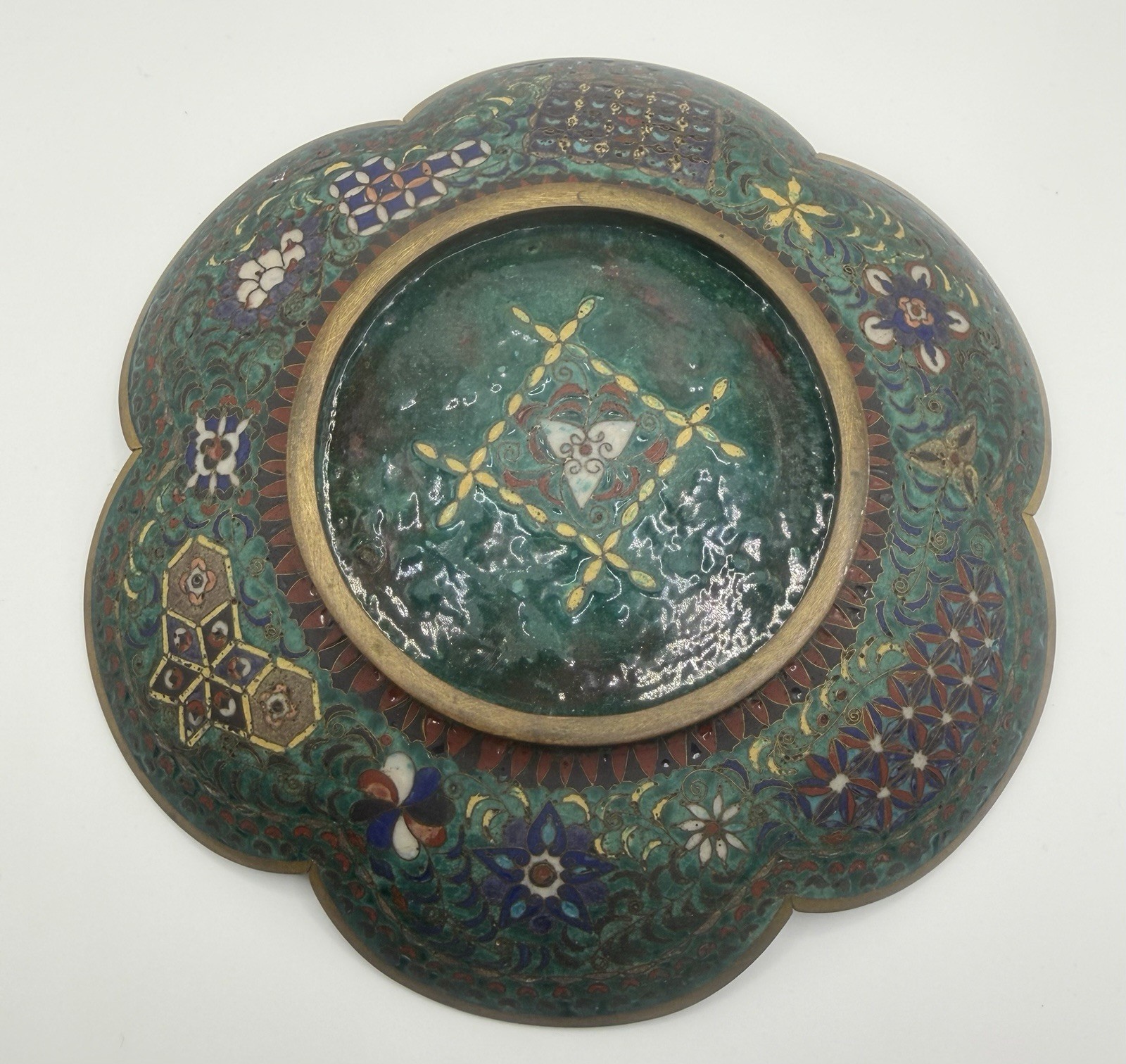 Antique Scalloped Cloisonné Bowl Plate Bird Japanese Qing
