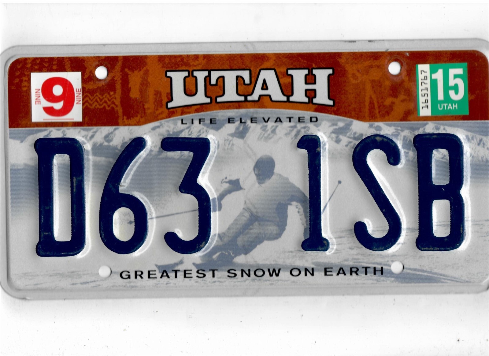 UTAH passenger 2015 license plate \