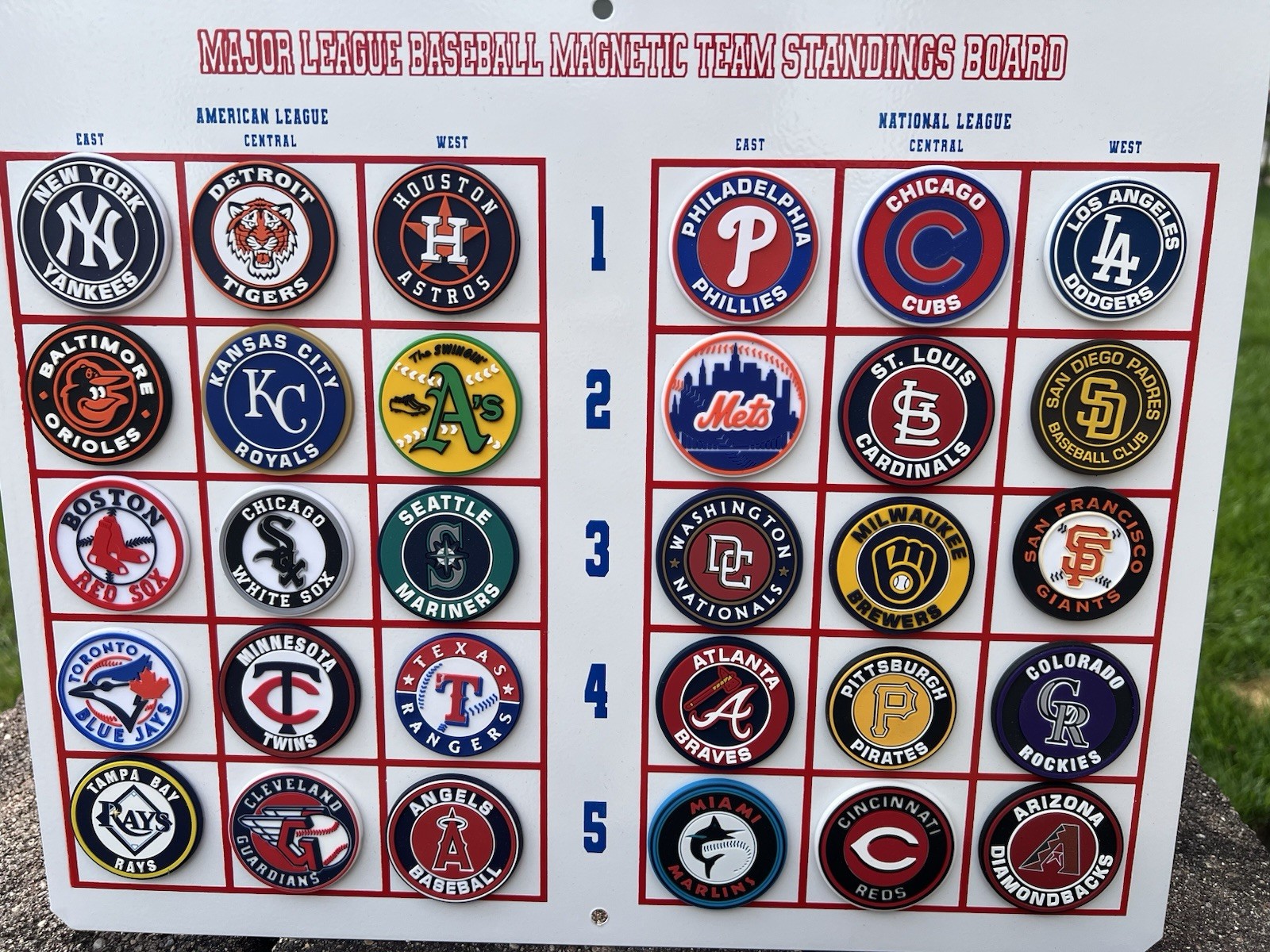 VINTAGE MLB 2026 MAGNETIC TEAM STANDINGS BOARD ROUND LOGO SET 30 RUBBER MAGNETS