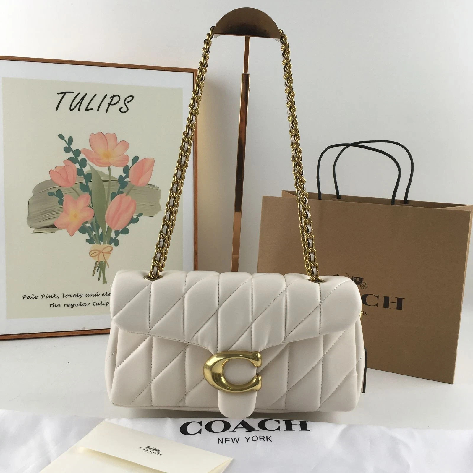 NWT Coach Tabby 26 Quilted Shoulder Bag Leather White/Gold CP150 outlet New