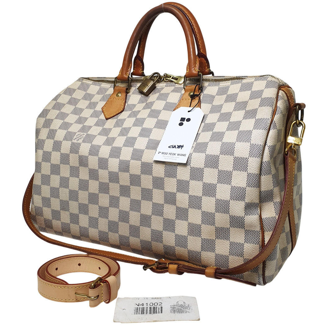TARIFF FREE Auth Louis Vuitton Speedy Bandouliere 35 Damier Azur N41002 CLA784
