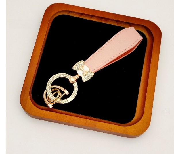 Rhinestone Bow Leather Keychain Bling Crystal Key Ring for Women, Bag Charm Gift