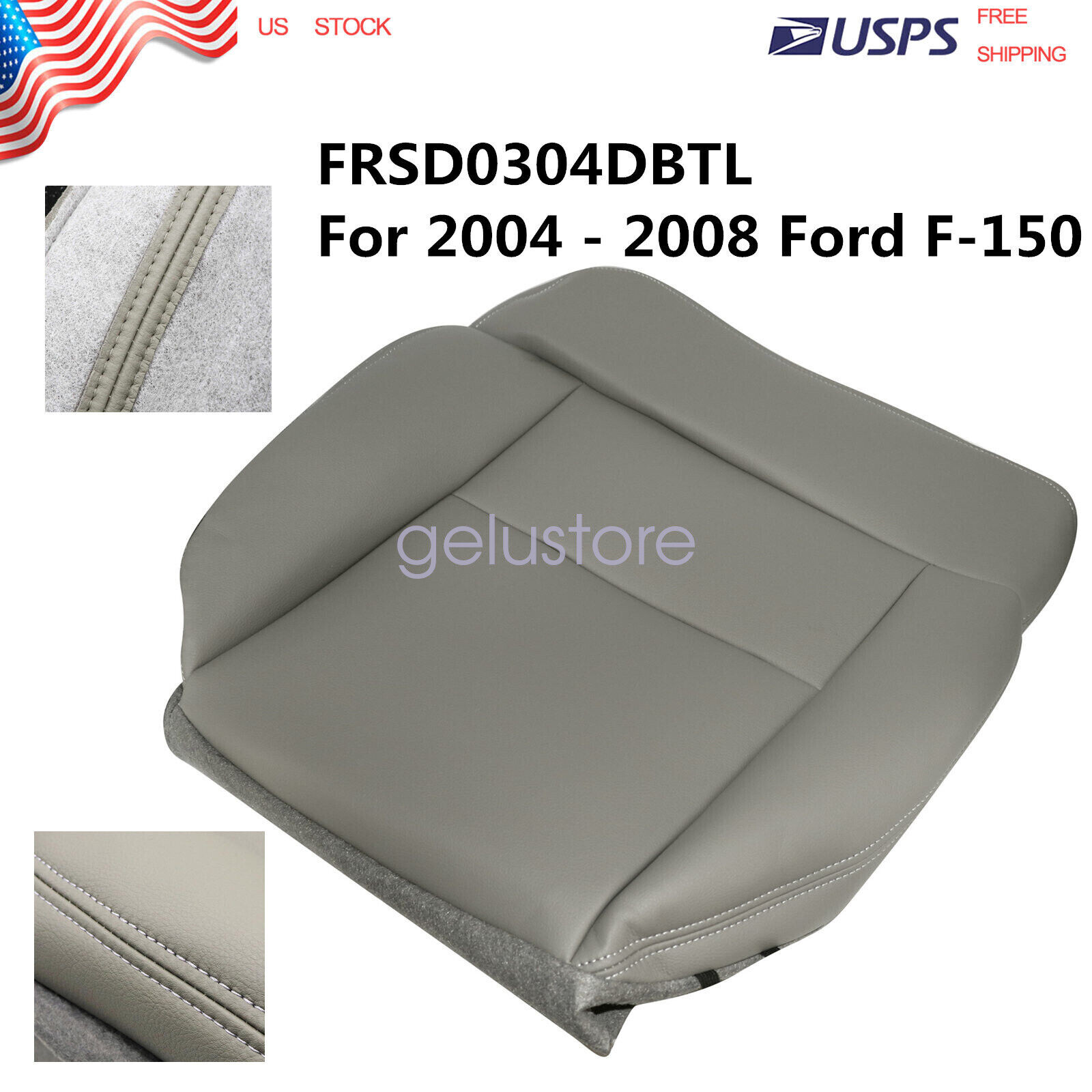 Gray Synthetic Leather Driver Bottom Seat For Ford F150 04-08 FRSD0304DBTL