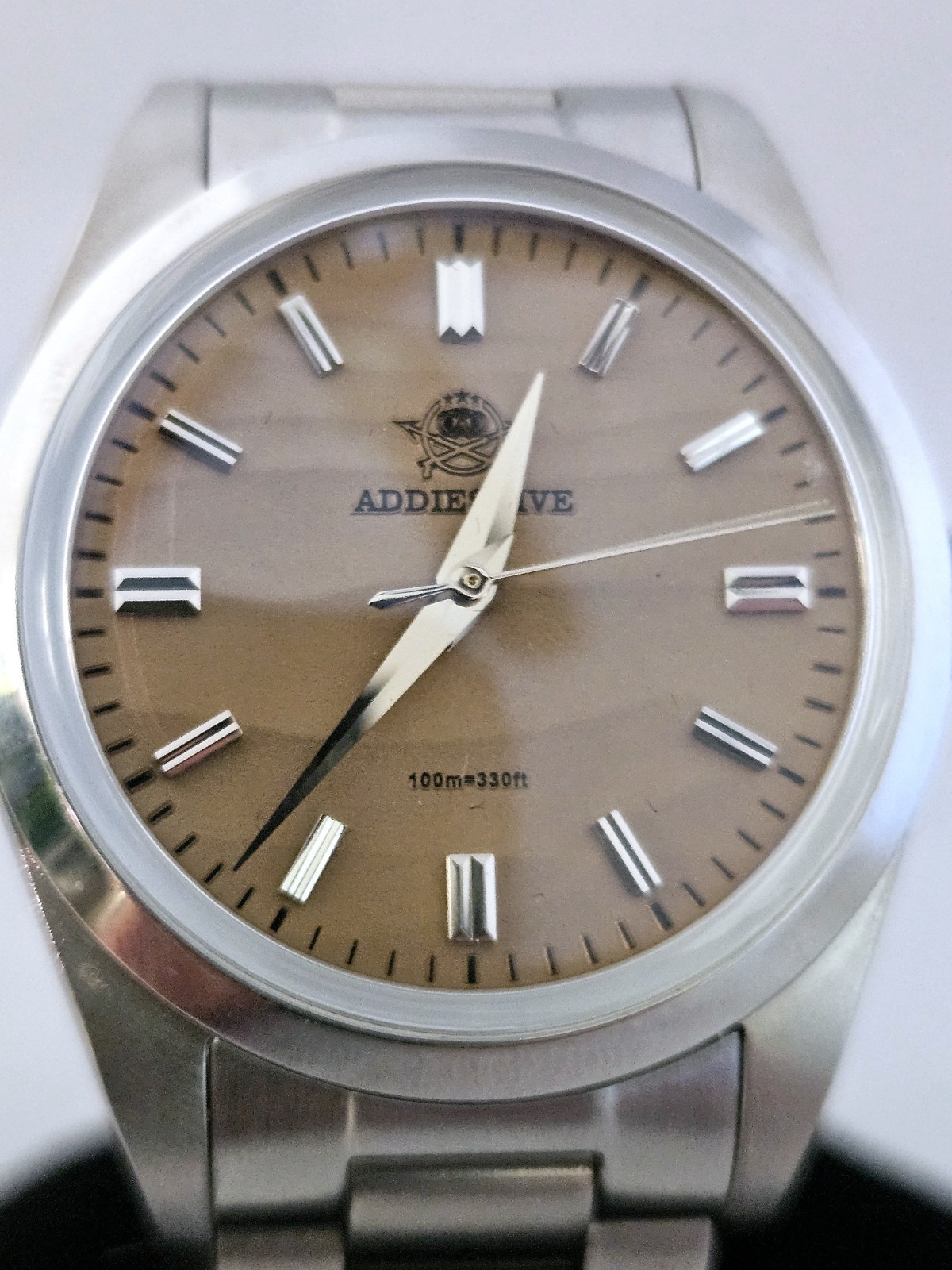 AddiesDive Automatic Watch Champagne Wave Dial Steel 100m Full Set w/ Box