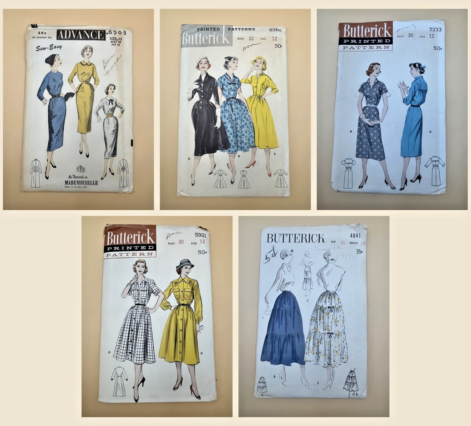 Lot 5 Vintage 1950s Sewing Patterns Bust 30 32 Butterick Advance Shirtwaist Lot 5 Vintage 1950s Sewing Patterns Bust 30 32 Butterick Advance Shirtwaist