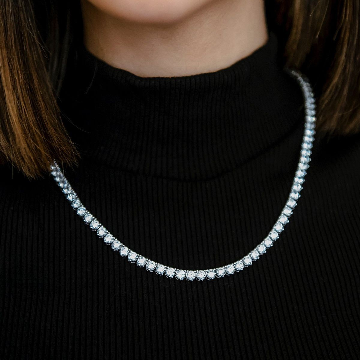 14K White Gold Plated Round 3 Prong Lab Grown Diamond Choker Necklace in 10Ct