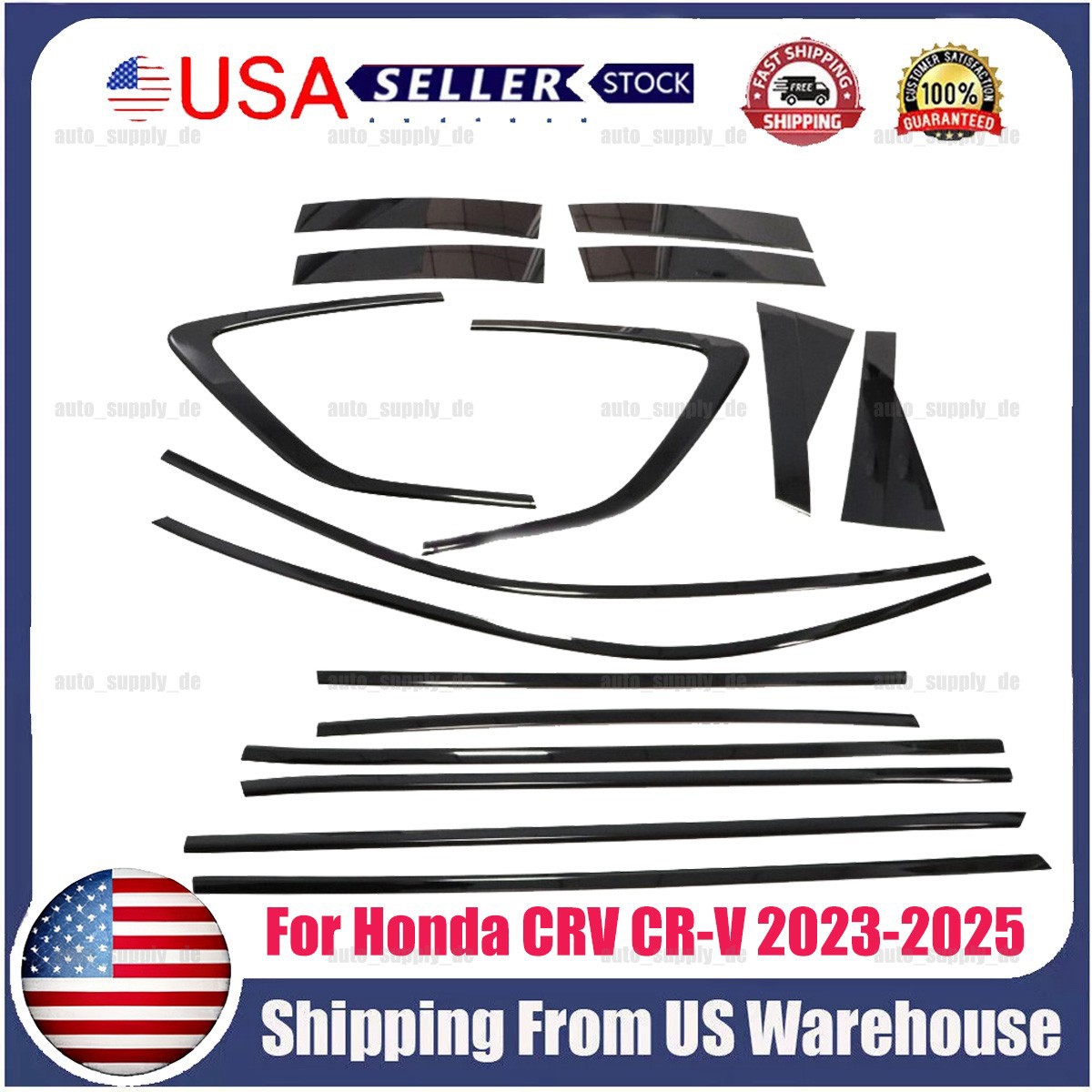 16Pcs Car Window Strip Cover Trim Kit Chrome Black For Honda CRV CR-V 2023-25