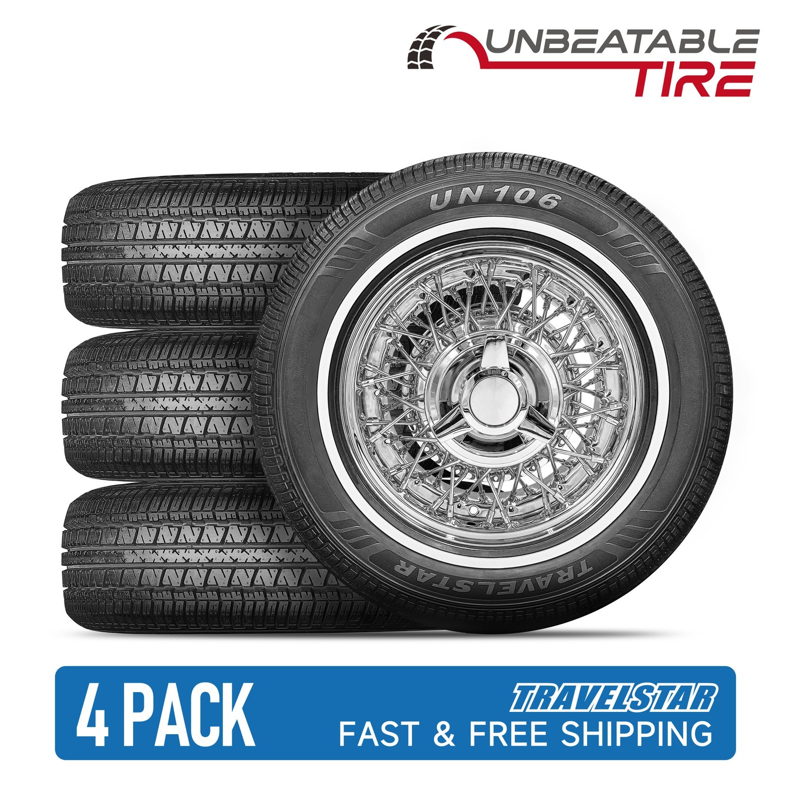 Set of 4 Travelstar UN106 175/70R14 84T 14mm White Wall A/S Passenger Car Tires