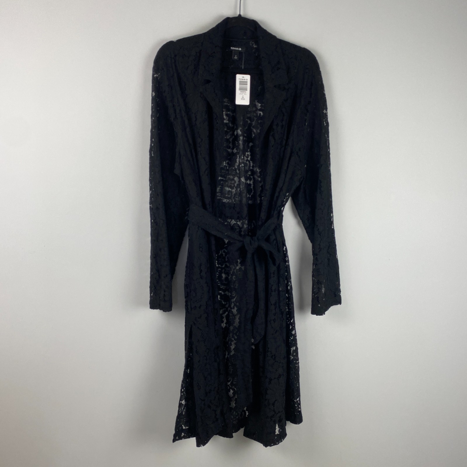 Torrid Lace Trench Coat 2X Black Belted Tie Waist Whimsigoth Dark Academia