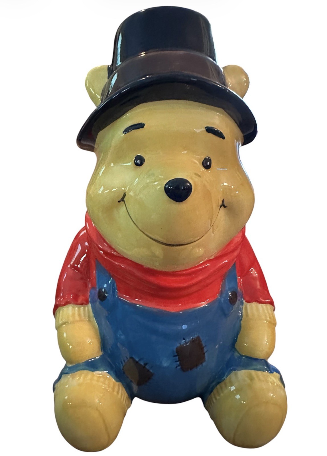 Disney Winnie the Pooh Ceramic Cookie Jar Top Hat Overalls Handpainted New