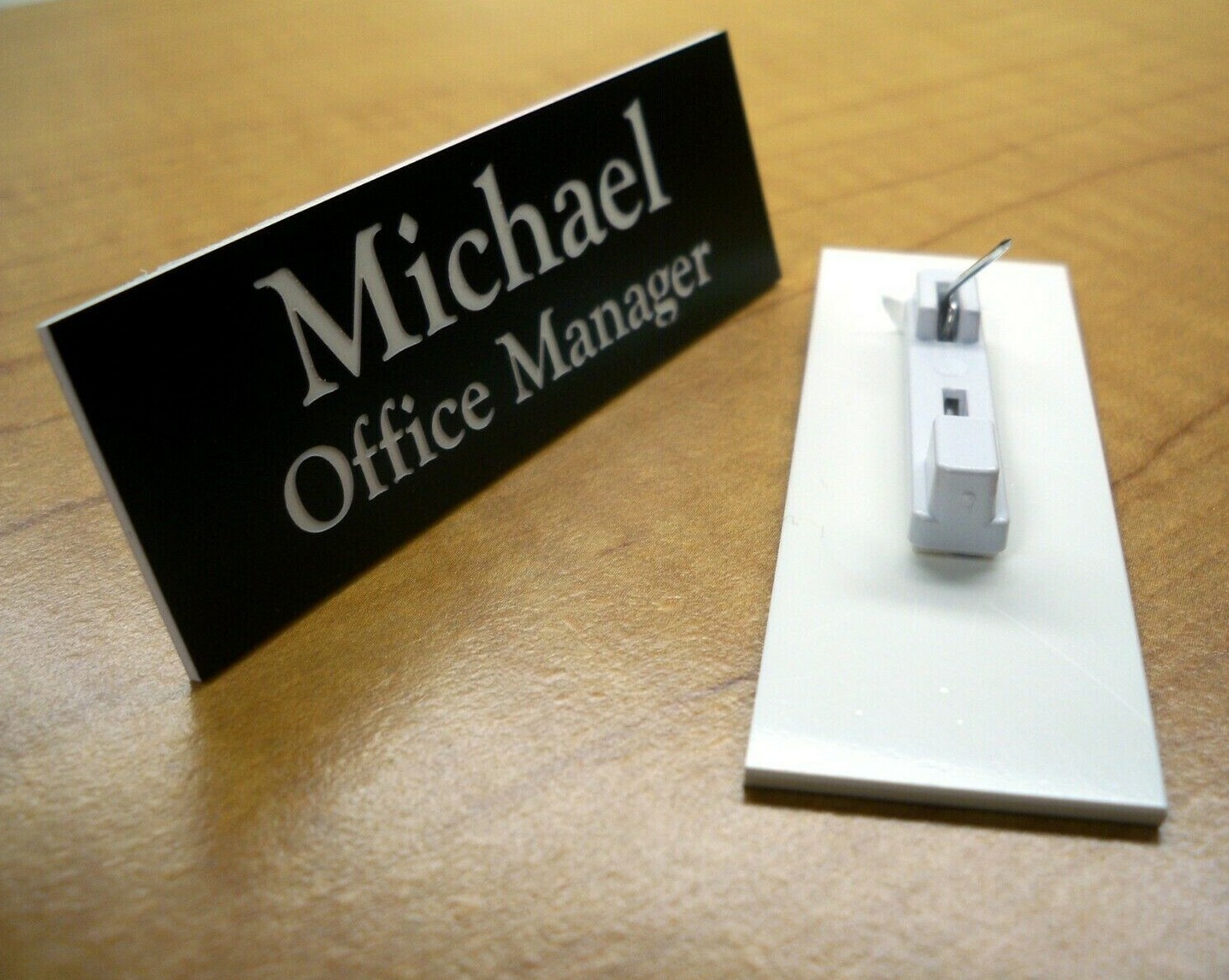 Custom Engraved 1x3 Black Name Tag | Badge & Pin Closure | Employee Personalized