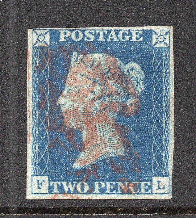 GB QV 1840 SG5 2d Blue Plate 1 Lettered F L  Fine Used Four Margins Cat £1,250