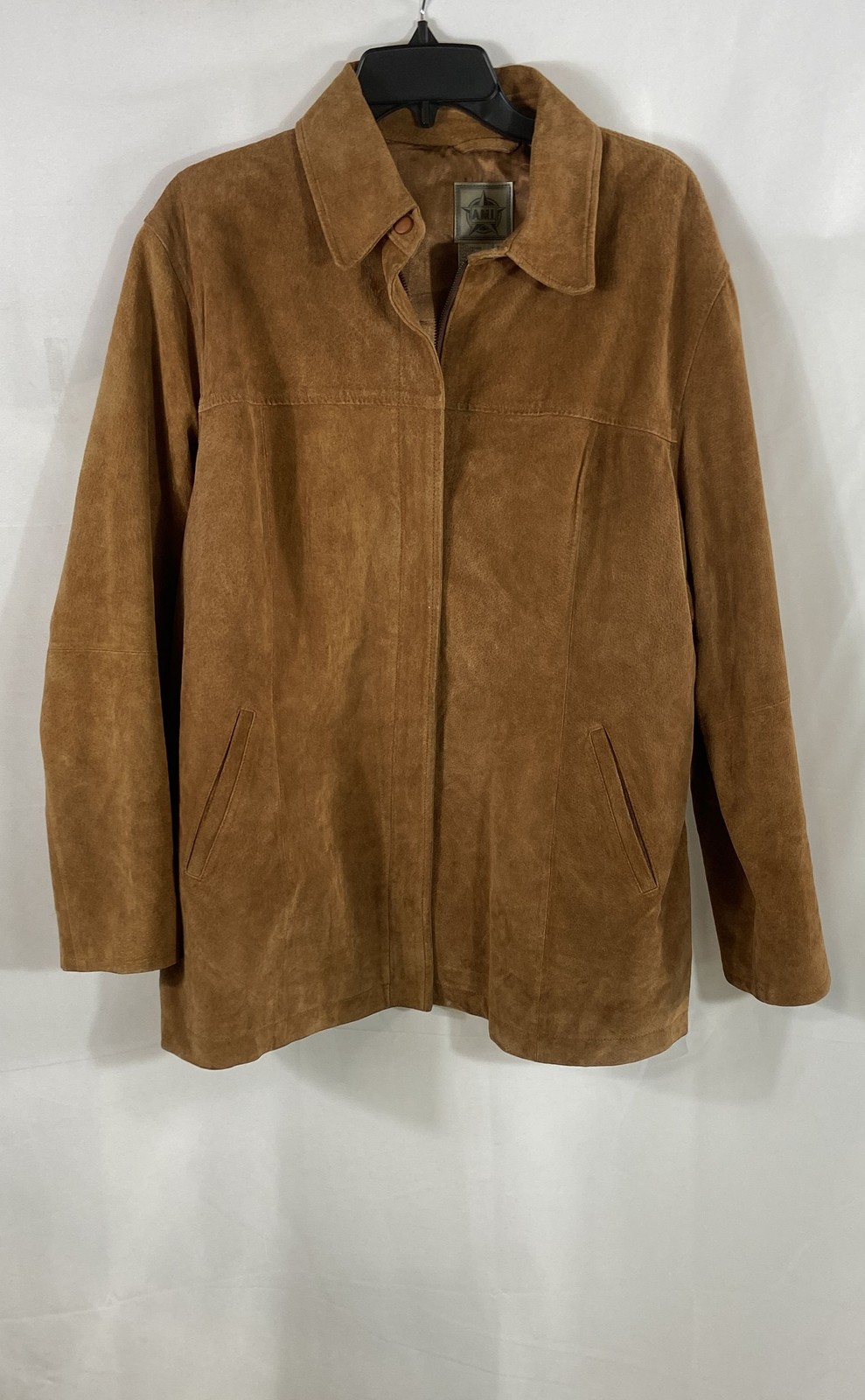 A.M.I. Men\'s Brown Suede Leather Full Zip Jacket Satin Lined Sz XL Vintage 90s