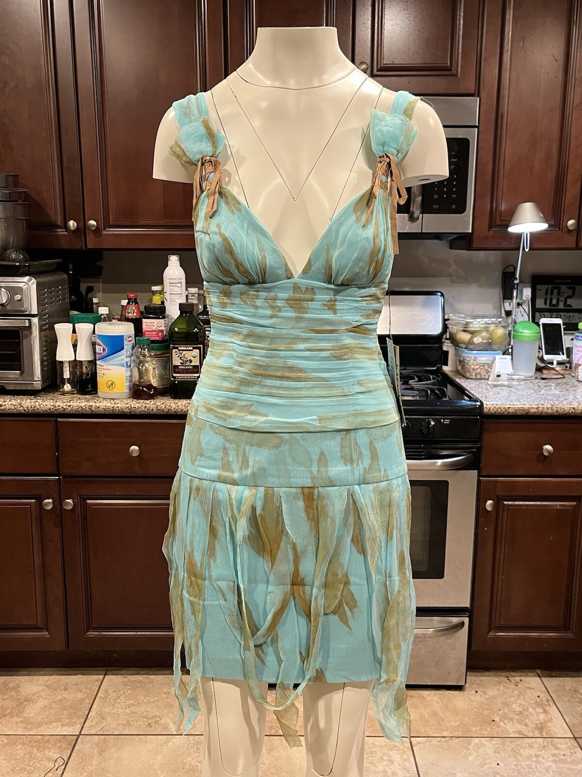 💥STUNNING MANDALAY Julian Joyce Evening COCKTAIL DRESS Silk AQUA Size 4