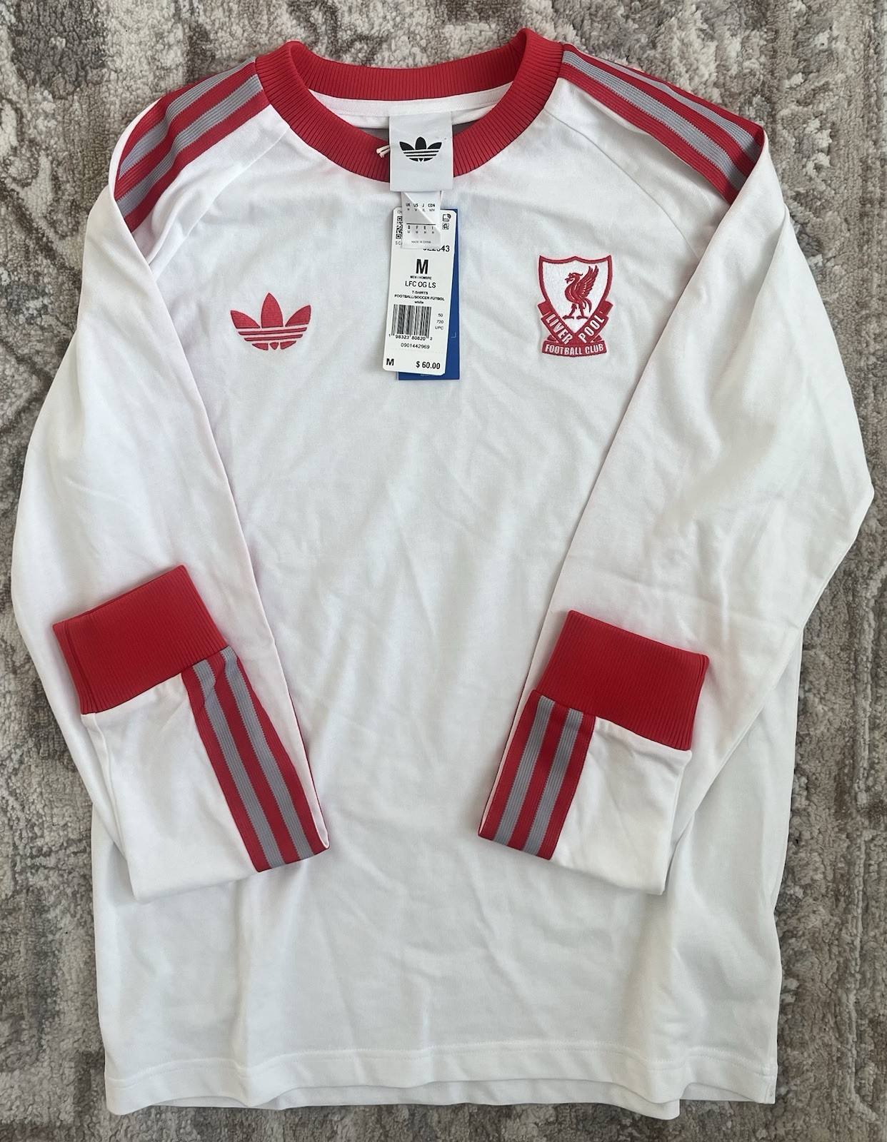adidas Liverpool FC Soccer Long Sleeve Shirt White/Red/Gray Size M adidas Liverpool FC Soccer Long Sleeve Shirt White/Red/Gray Size M