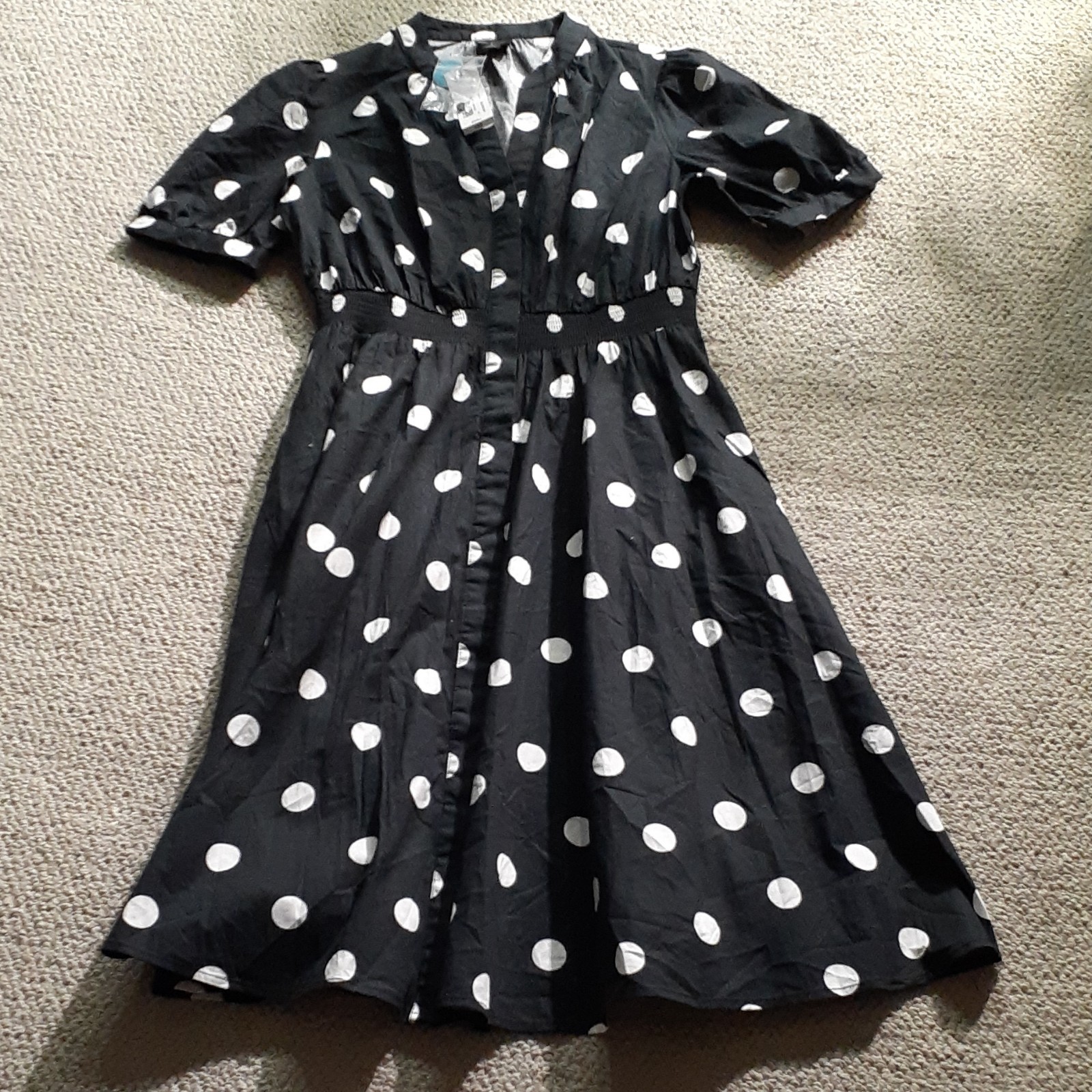 Worthington Women\'s Shirtdress Black Size S NWT Polka Dot Midi A-Line Pockets
