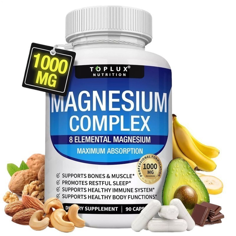 3Pack Toplux Nutrition Magnesium Complex 1000mg Supports 8 Elemental Magnesium+