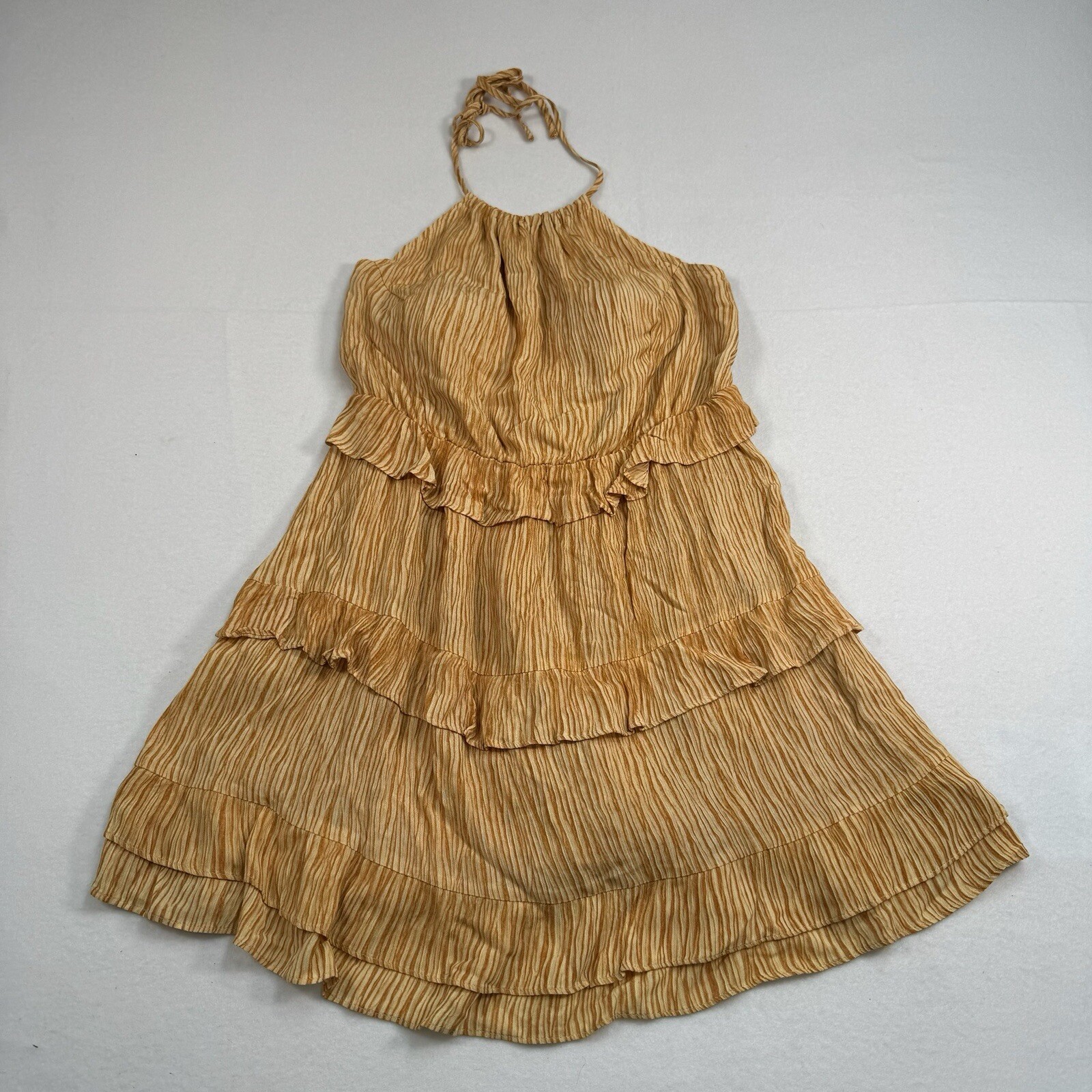 Lulus Downright Darling Striped Tiered Skirt Halter Mini Dress Womens Size L NWT