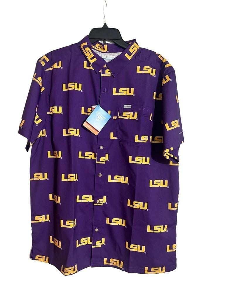 Columbia LSU Super Slack Tide Button-Up Shirt Purple Omni-Shade