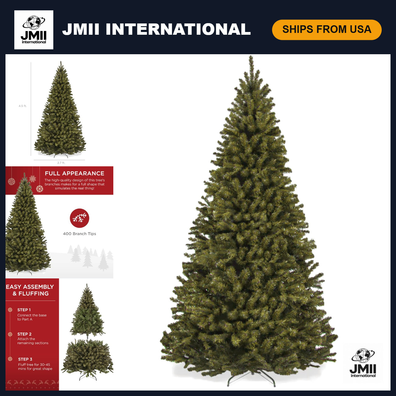 4.5ft Artificial Christmas Tree - Premium Unlit Realistic Spruce Holiday Décor, 4.5ft Artificial Christmas Tree - Premium Unlit Realistic Spruce Holiday Décor,