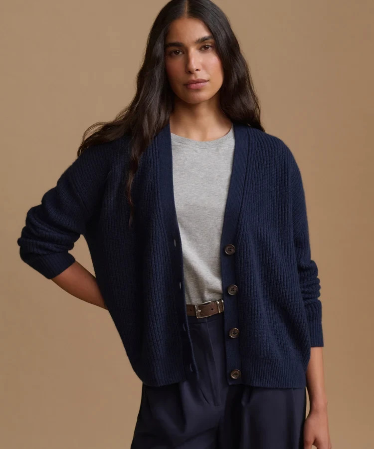 Jenni Kayne Women\'s Cropped Cashmere Cocoon Cardigan Navy All Sizes
