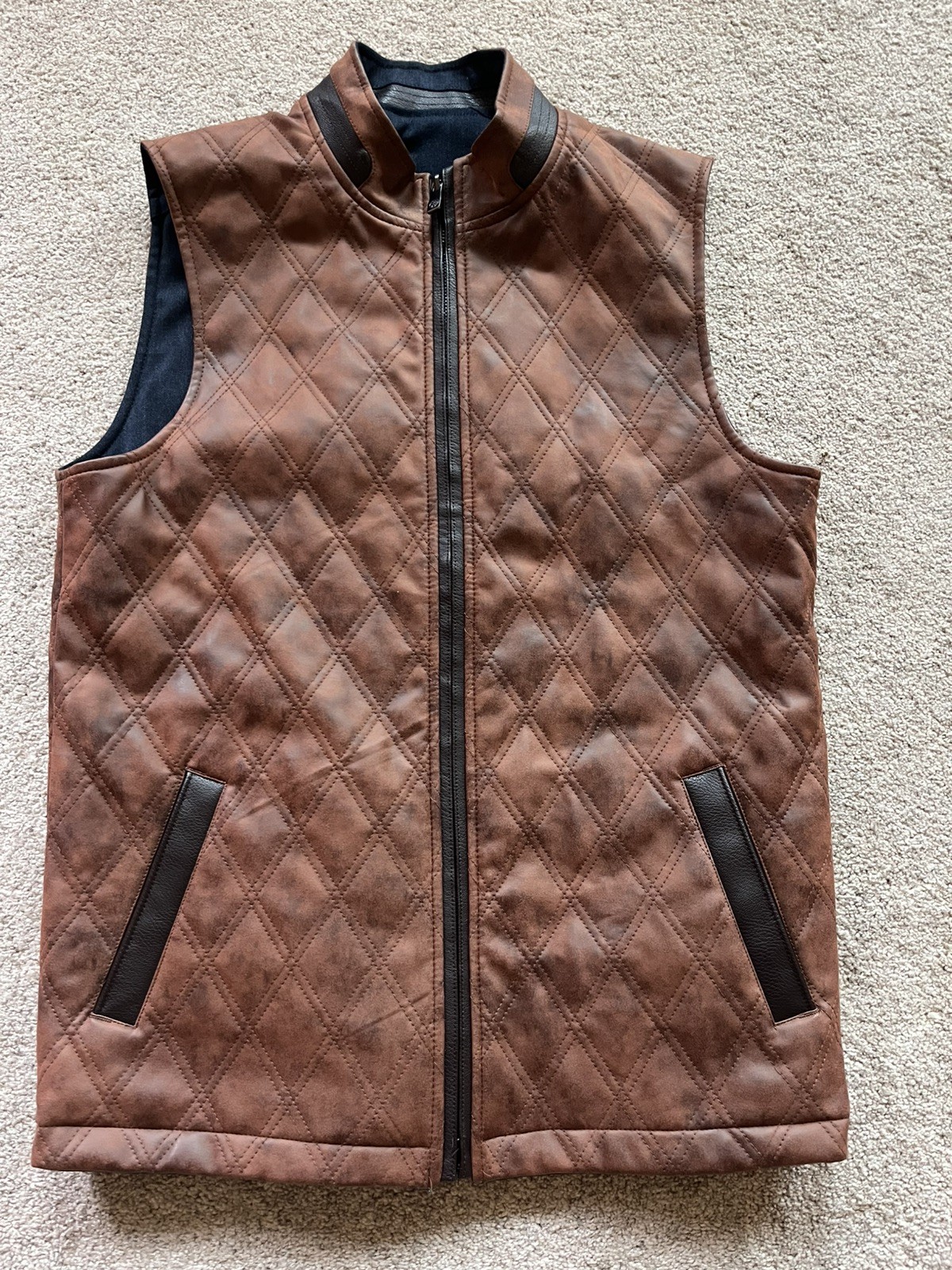 Hart Schaffner Marx Reversible Vest Faux Suede Brown/Blur Full Zip Size S