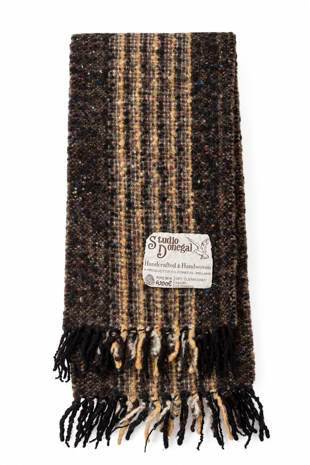 Vintage Studio Donegal Handwoven Pure New Wool Scarf Ireland 140cm 55”