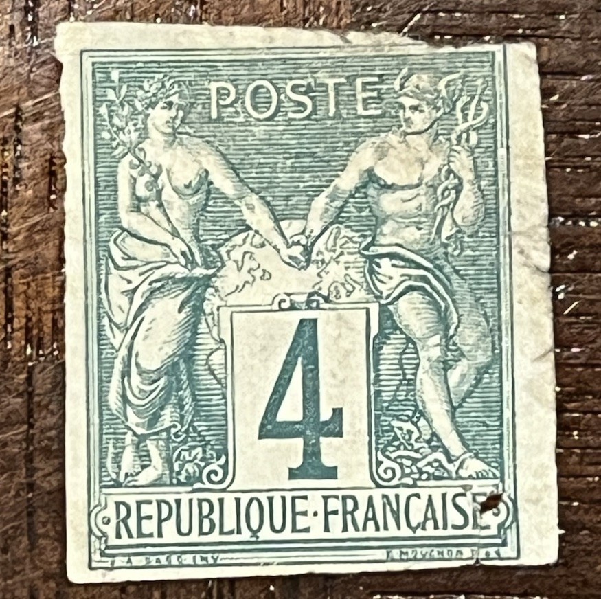 France 1877 Colonies General Issues 4¢ Imperf Type 1 Scott #24 Used