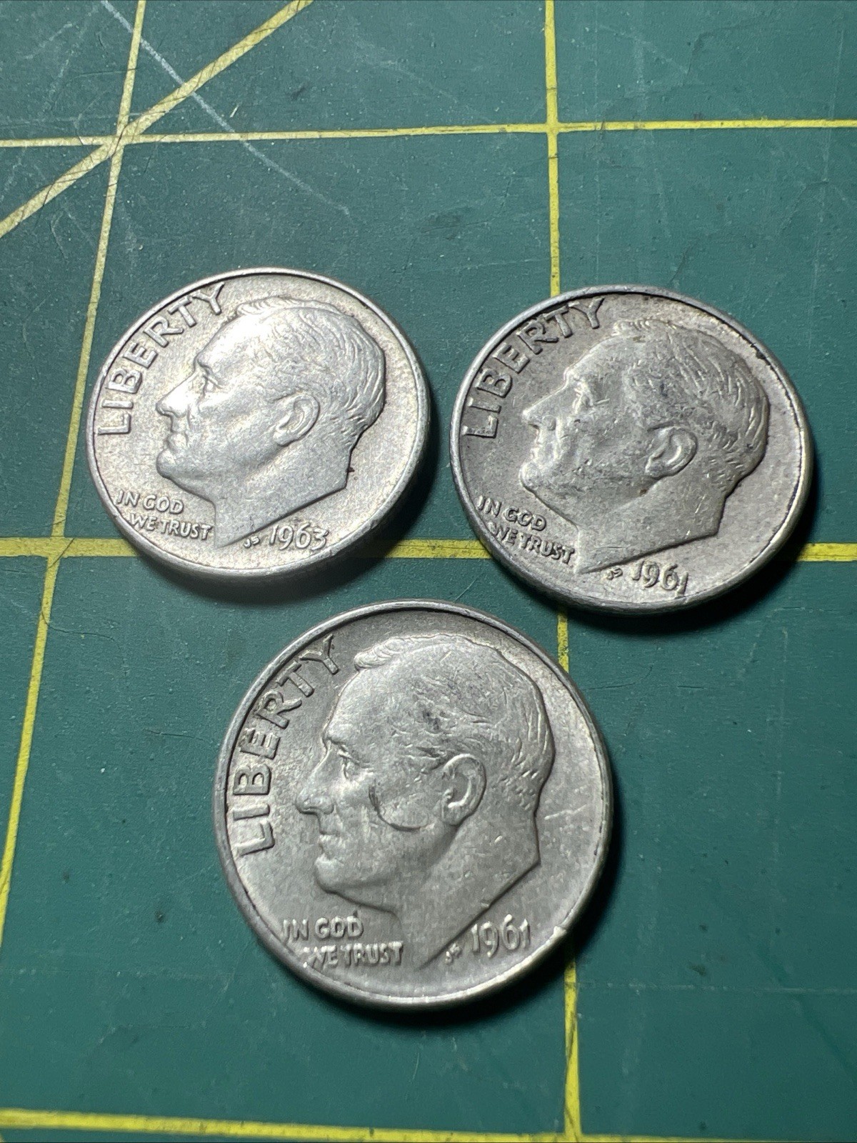 Lot Of  3 - 90% Silver Roosevelt Dimes  Pre 1964 Random Dates Good Condition