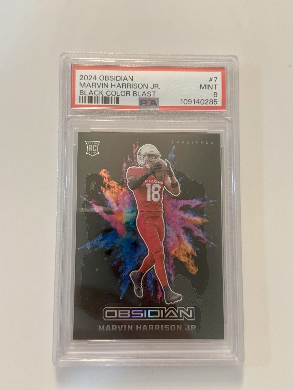 Marvin Harrison Jr. Panini 2024 Obsidian Black Color Blast #7 RC PSA 9 Marvin Harrison Jr. Panini 2024 Obsidian Black Color Blast #7 RC PSA 9