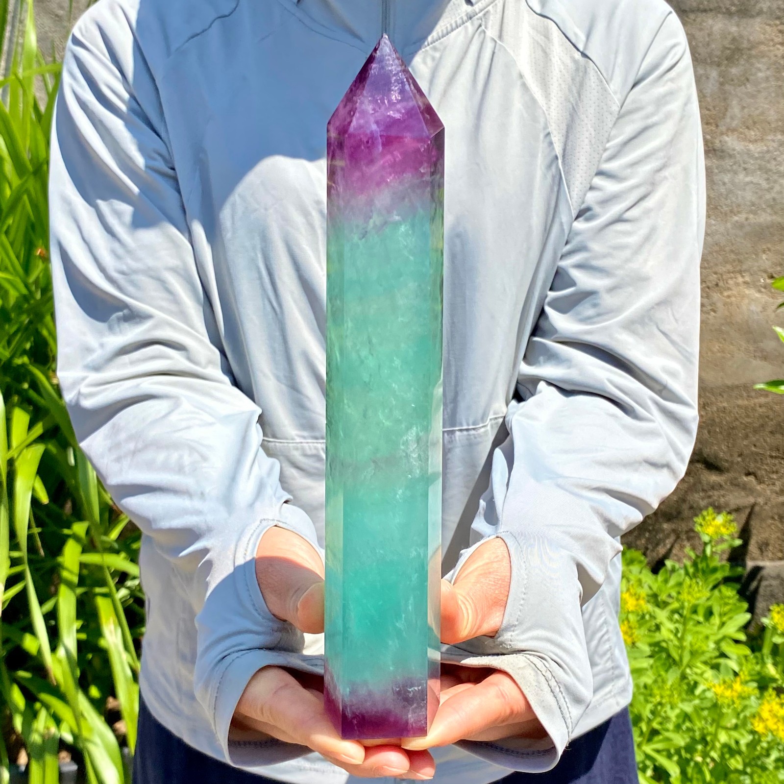 2.33LB Natural Fluorite Crystal Column Magic Wand Obelisk Point Earth Healing