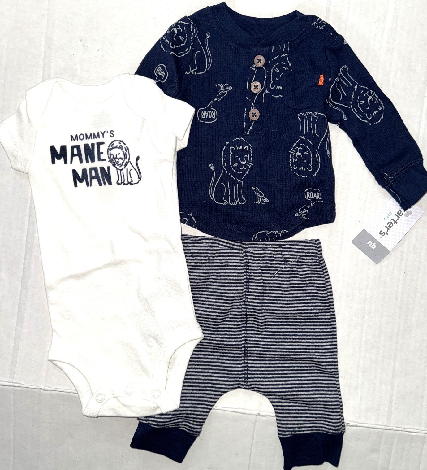 CARTERS 3 piece set white/navy LION motif size NEWBORN CARTERS 3 piece set white/navy LION motif size NEWBORN