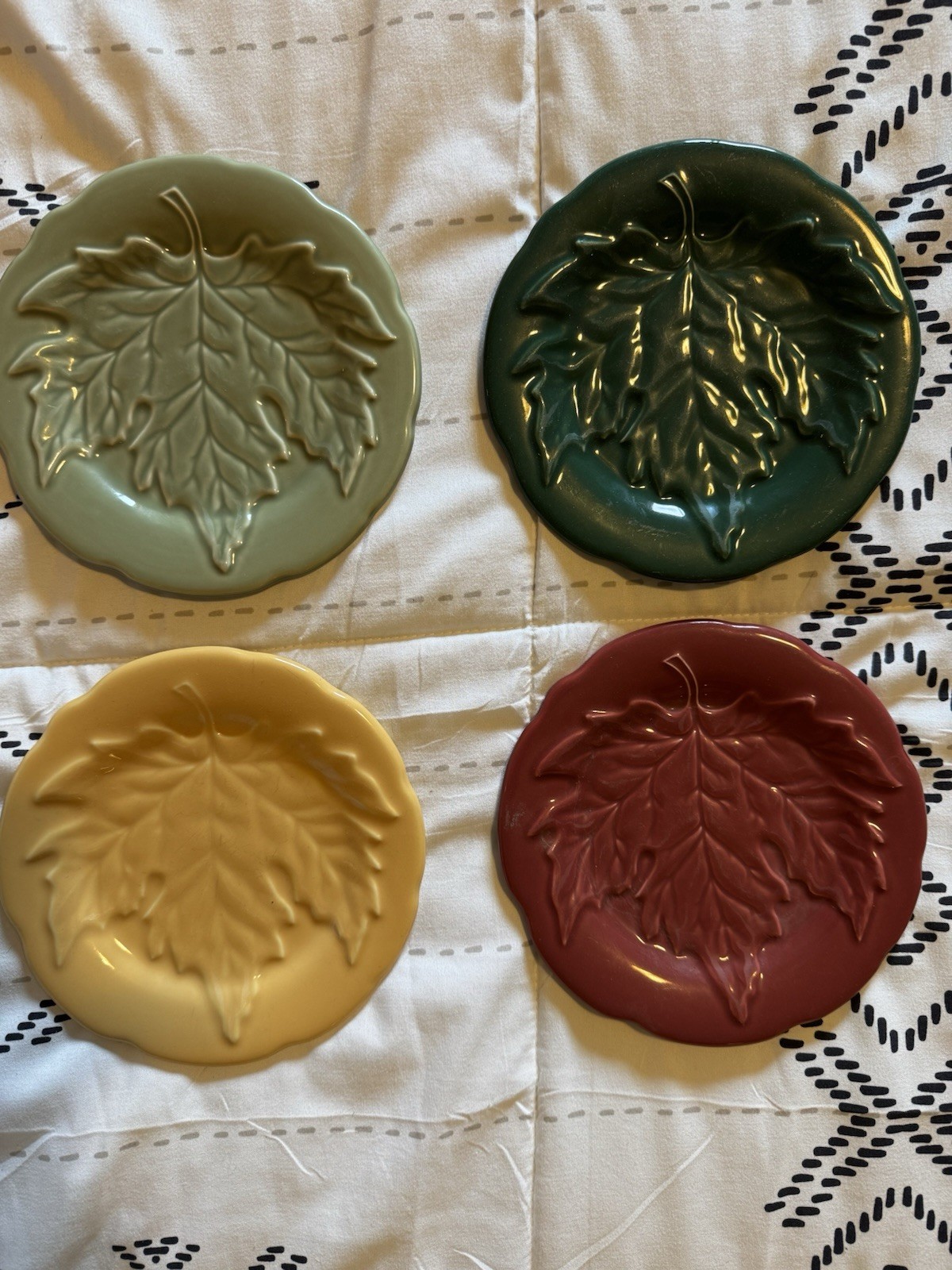 Longaberger Pottery Falling Leaves Pottery Leaf Plates - 6.75 Longaberger Pottery Falling Leaves Pottery Leaf Plates - 6.75