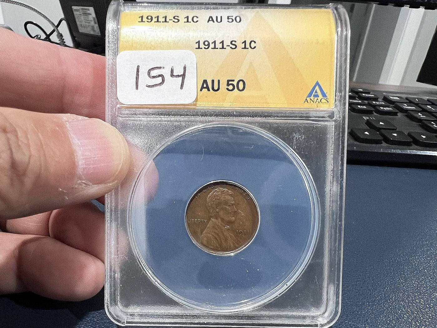 1911-S 1c Lincoln Wheat Cent Anacs AU 50