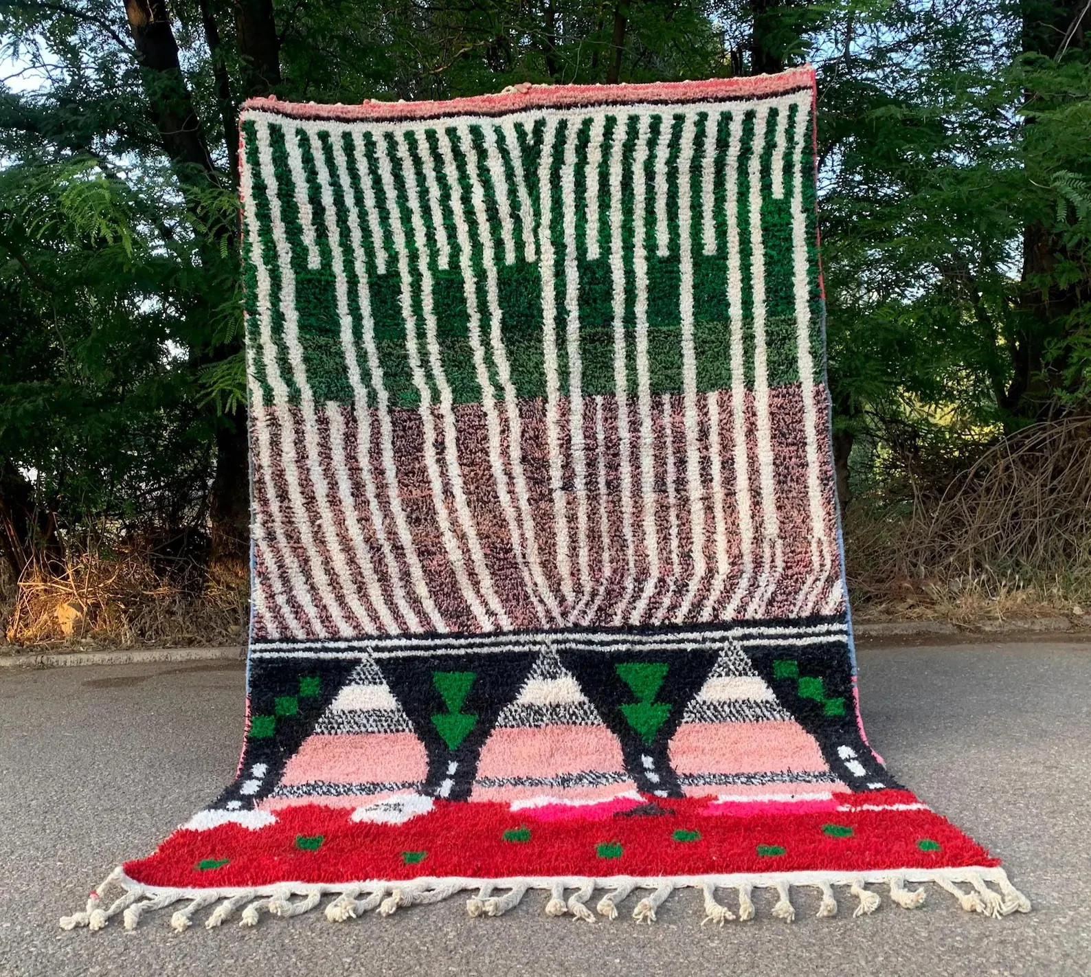 Handmade red multi  moroccan berber wool rug for living room bedroom etc