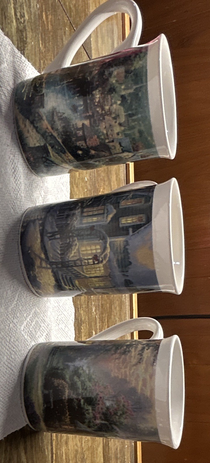 Vintage 1995 Thomas Kinkade Lamplight Village Coffee Mugs Designpac Set of 9