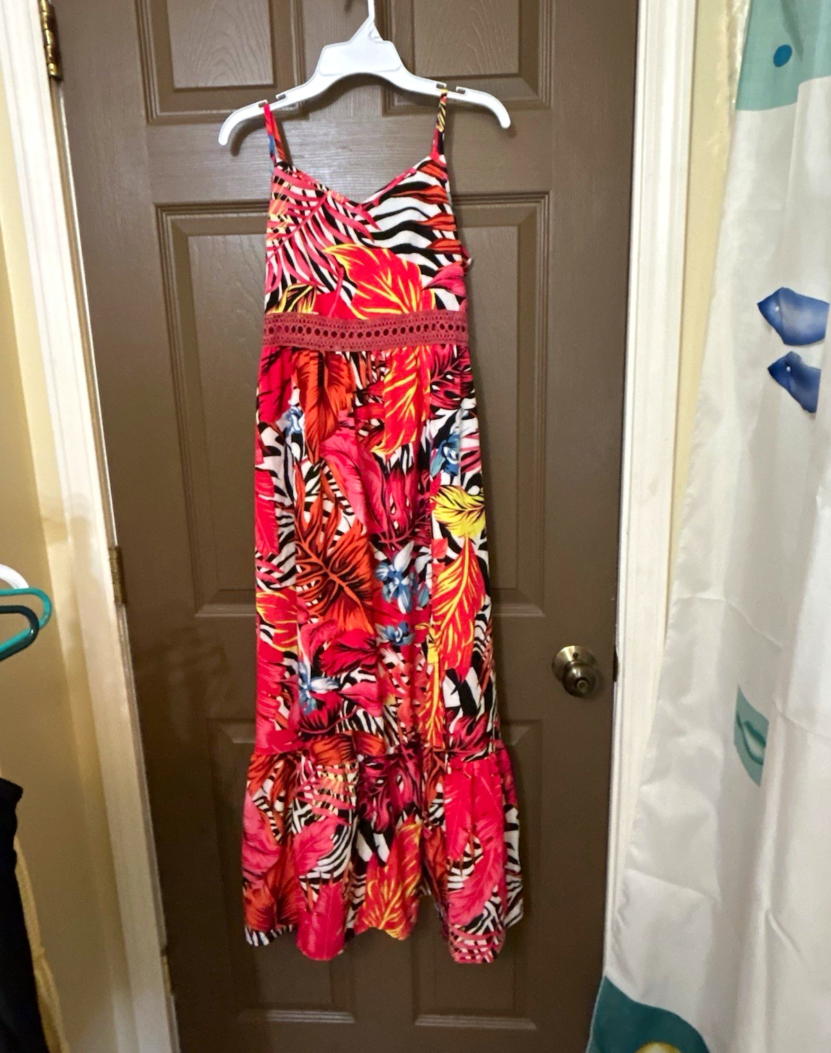 SHEIN Girls 11-12 Red/Multicolor Floral Sleeveless Long Sundress Casual