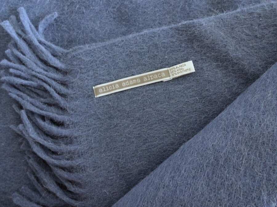 ALICIA ADAMS BABY ALPACA PERU Slate BLUE FRINGED Wool Blend THROW BLANKET