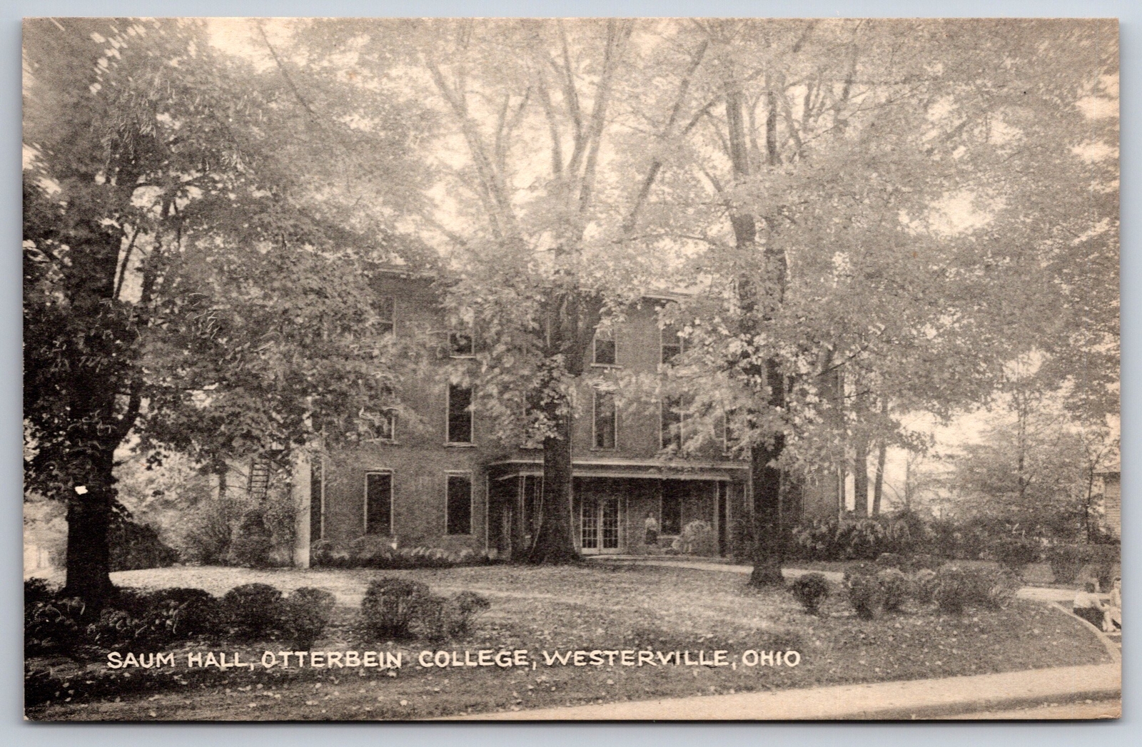 Westerville OH~Otterbein College Campus~Saum Hall~Students on Steps~1930s B&W PC