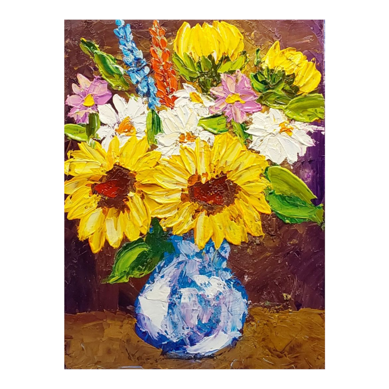 Sanflowers 3D Original Painting Semi-Abstract Art Wildflowers Handmade Wall Art