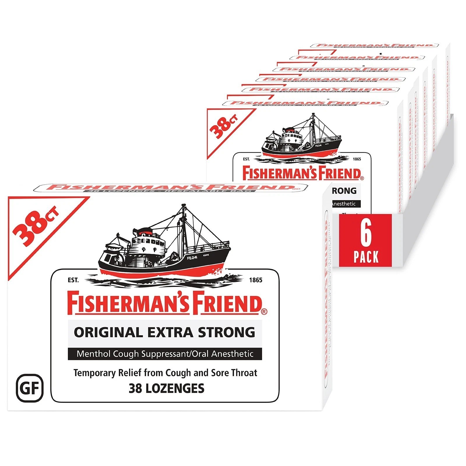 6 Pack Fisherman\'s Friend Cough Drops, Original 38 Ct each total ( 228 Ct ) Each