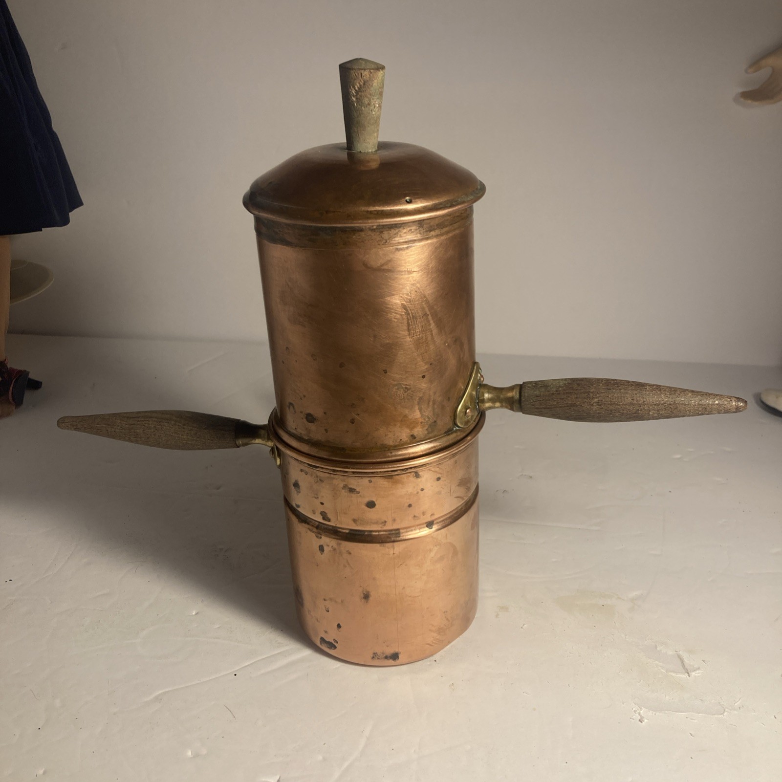 VTG Old Dutch Neapolitan Copper Espresso, Coffee, Pot, Portugal Wood Handles