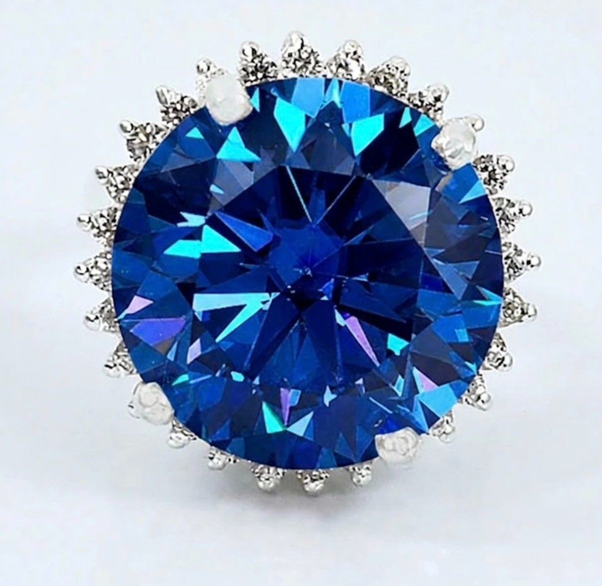 925 Silver, Gorgeous Azur Blue Diamond Solitaire Ring, 14 Ct Certified Treated