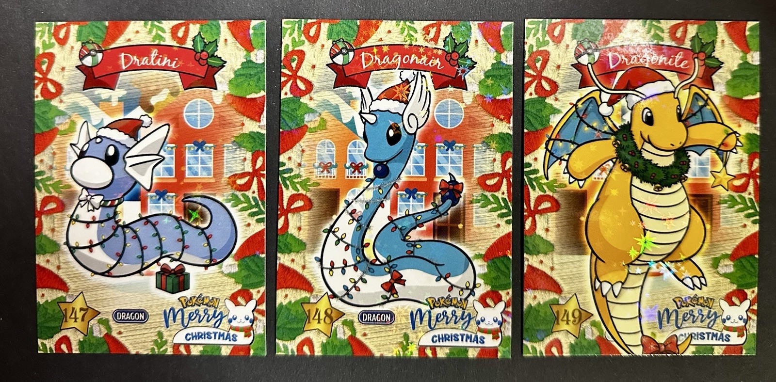 DRATINI X DRAGONAIR X DRAGONITE LOT-POKEMON KANTO COLLECTOONS CHRISTMAS HOLO