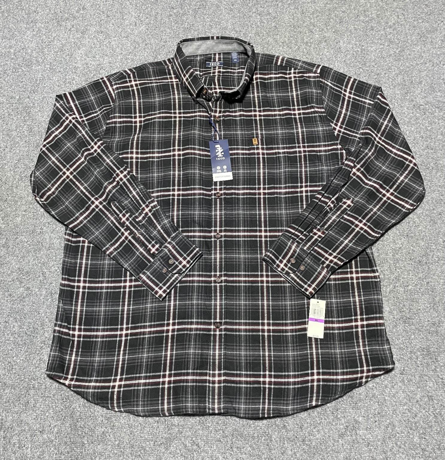 NWT IZOD Men\'s XXL Plaid Stratton Flannel Button Down Shirt Long Sleeve