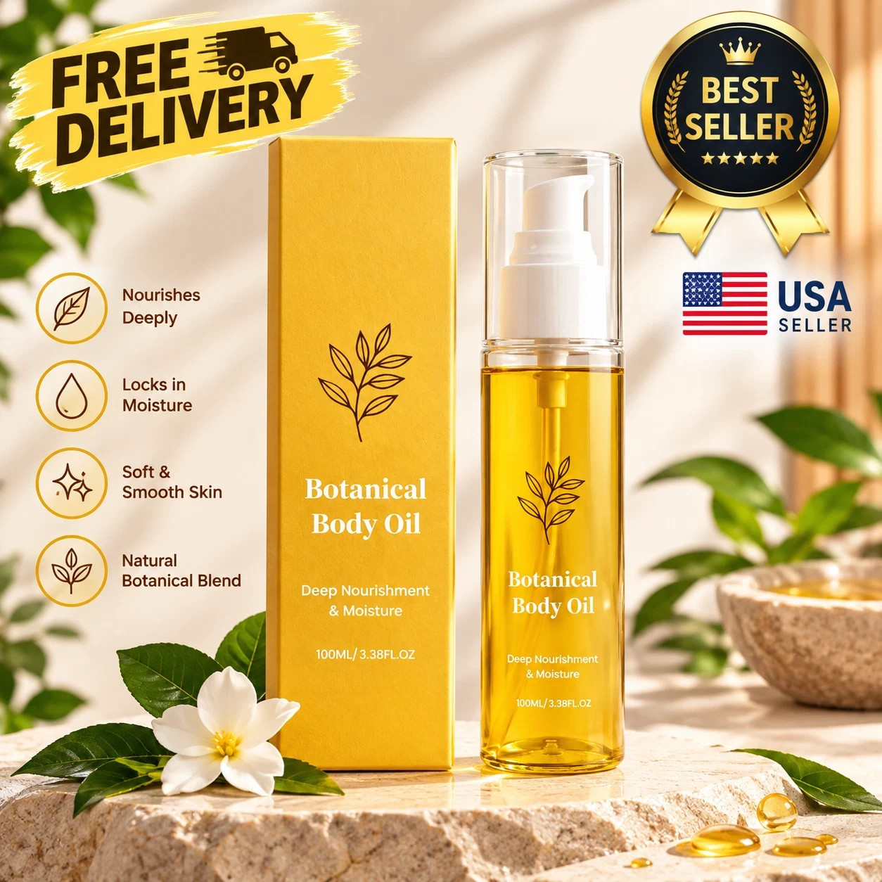 Evora Botanical Body Oil Hydrating Firming Moisturizer For Crepey Dry Skin Care