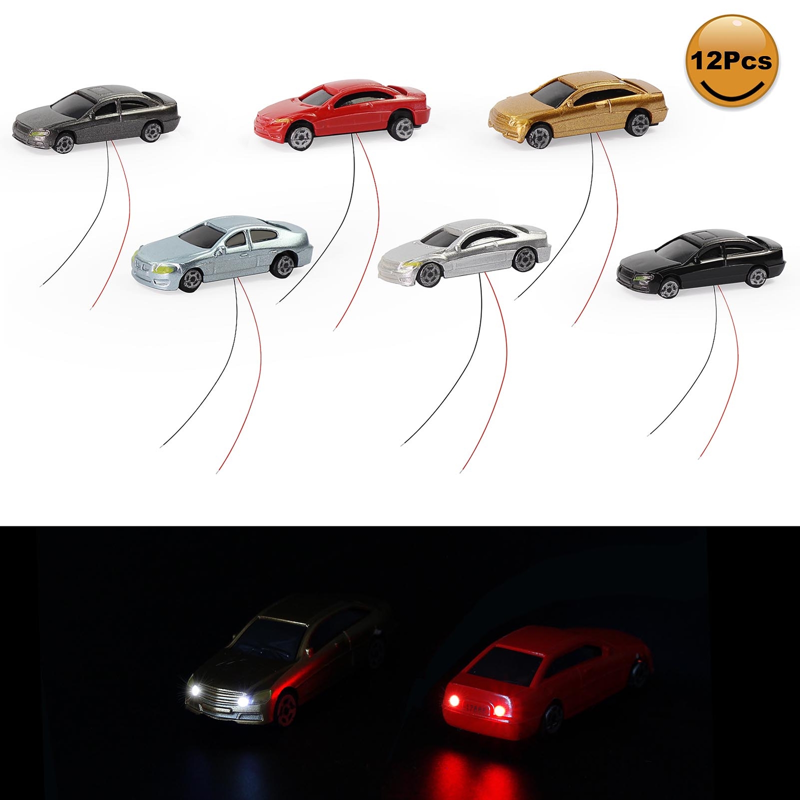 12pcs N Scale 1:160 Head Lighted Model Car Model Layout 12V EC150 12pcs N Scale 1:160 Head Lighted Model Car Model Layout 12V EC150